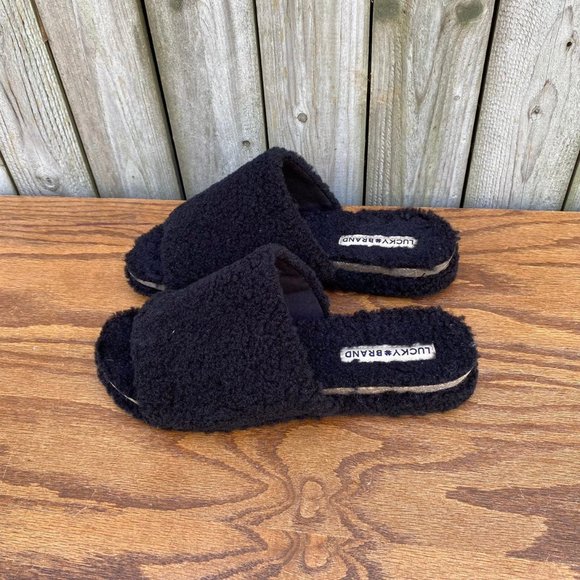 Lucky Brand Black Fuzzy Gadini Slipper Shoes 9 - Picture 2 of 8